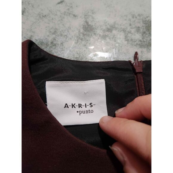 AKRIS Punto Garnet Black Viscose Cap Sleeve Color Block Jersey Sheath Dress sz 1 - Picture 2 of 5